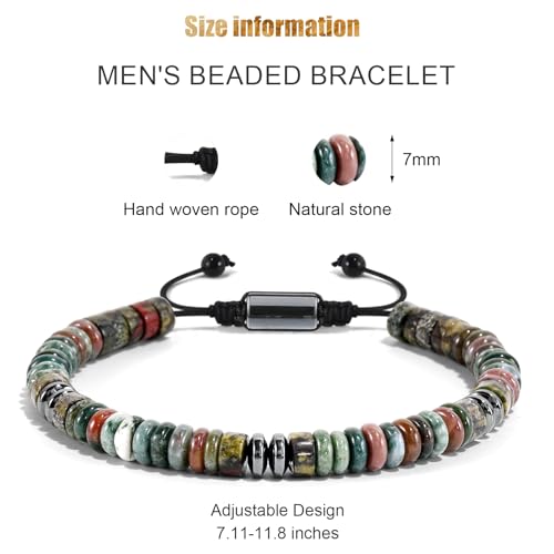 VIBILIA Healing Crystal Bracelets Beaded Bracelets for Men Women Natural Stone Adjustable Bracelets Unique Gifts for Father Son Grandfather Brother Friend - color: DragonBloodStone