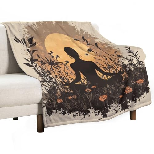 Abstract Floral Field Yoga Throw Blanket for Couch Bed, Soft Cozy Boho Classic Meditating Sofa Decor Blankets for Women, Men, 40"x50" - color: Abstract Floral Field Yoga, size: 40"x50"