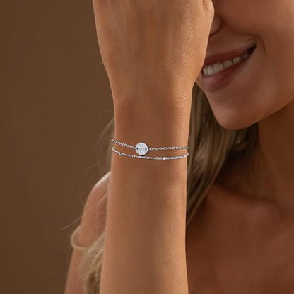 MONOZO Gold Initial Bracelets for Women Girls Jewelry Gifts Trendy - Dainty 18K Gold Plated Disc Monogram Letter A-Z Initial Bracelets for Women Girls Teens Personalized Letter Bracelet Birthday Gifts - color: Silver, style: H