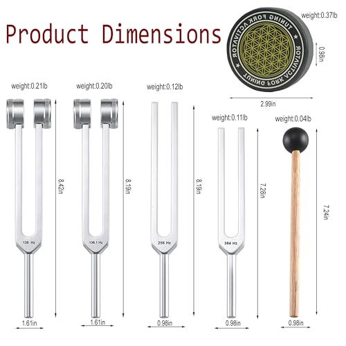 Tuning Forks for Healing Set–128Hz, 136.1Hz, 256Hz, 384Hz. Chakra Sound Healing Instrument for Meditation,Yoga, Reiki Energy,Perfect Mother's Day & Birthday Gifts for Women