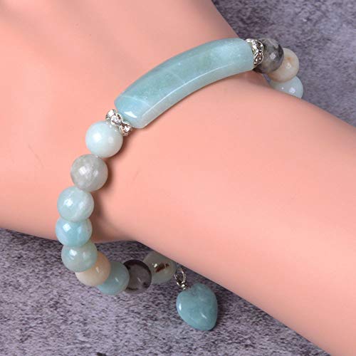 Justinstones Gem Semi Precious Gemstone Love Heart Charm Stretch Beaded Bracelet Unisex - color: Multi-color Amazonite