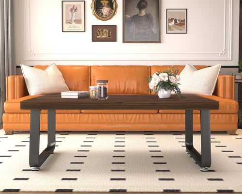 HSH Rustic Walnut Coffee Table, 39” Mid Century Modern Center Table, Rectangle Industrial Living Room Coffee Table, Simple Farmhouse Wood and Metal Tea Coffee Tables for Home Bedroom, Walnut, 39 in - color: Walnut, size: 39 Inch