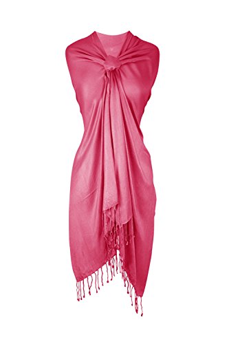 Peach Couture Women’s Pashmina Shawl Wrap – Warm Long Large Scarf for Evening Dress, Bridesmaid, Wedding & Bridal Wear - color: Hot Pink