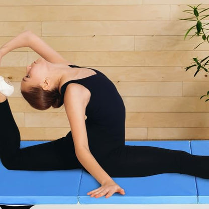 BalanceFrom 6x2 Feet 3-Panel Folding Gymnastics Mat – 2-Inch Thick Pad with Vinyl Surface and Carrying Handles for Tumbling, Yoga, Pilates, Home Workouts, and Martial Arts - color: Blue2