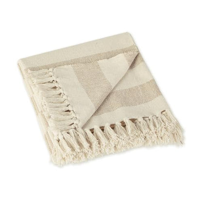 DII Rustic Farmhouse Cotton Cabana Striped Blanket Throw with Fringe, 50 x 60 - Cabana Striped Stone