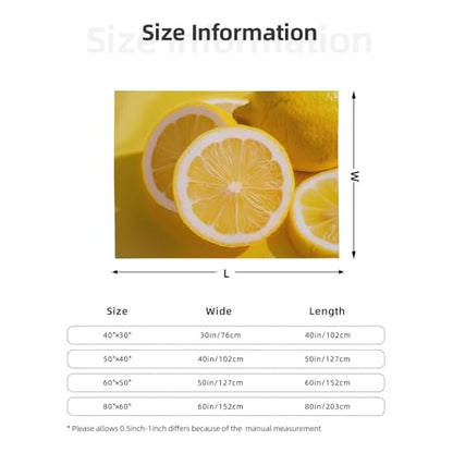 Flannel Throw Blanket 50x40 Inch, Yellow Lemon Prints Anti-Pilling Warm Fuzzy Blankets for Bed Sofa Couch Travel - color: Yellow Lemon, size: 50x40 Inch