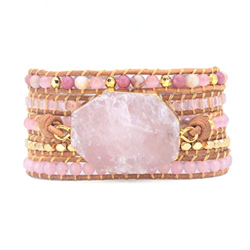 Boho Wrap Bracelet for Women, Handmade Natural Imperial Jasper Multi-Layer Stone Beaded Bracelet, Bohemian Healing Crystal Stone Jewelry Gifts - color: Pink