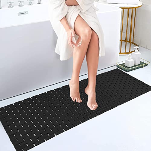 Bambo Bath Mat Bathroom Runner Long Large Rugs Floor Wood Shower Bathtub Waterproof Non Slip Accessories 16x48 Inch Easy to Clean,Black,1 pc - color: Black, size: 16x 48 Inch-1 pc