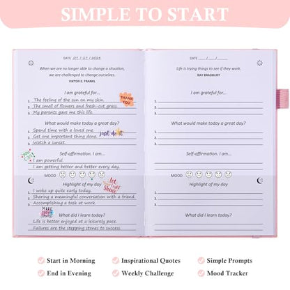 Comkiso Gratitude Journal with 4 Inspirational Stickers: Undated Daily Gratitude Journal for Women and Men - More Happiness, Affirmation, and Mindfulness in A Few Minutes with Prompts & Quotes (Pink) - color: C. Pink
