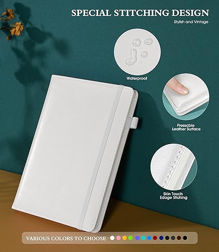 Ansopu Lined Journal Notebook for Writing, A5 100 GSM Thick Paper, Leather Hardcover Journal for Woman Men, Travel Journal Diary 160 Pages(5.75'' X 8.38'' White) - color: White