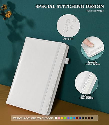 Ansopu Lined Journal Notebook for Writing, A5 100 GSM Thick Paper, Leather Hardcover Journal for Woman Men, Travel Journal Diary 160 Pages(5.75'' X 8.38'' White) - color: White