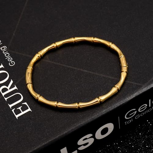 Stainless Steel Bamboo Design Bracelet Titanium Steel Bangle - color: Bamboo Gold