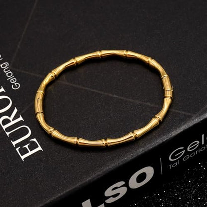 Stainless Steel Bamboo Design Bracelet Titanium Steel Bangle - color: Bamboo Gold