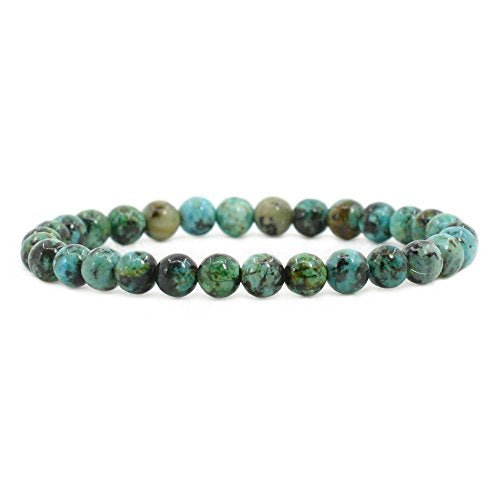 Justinstones Gem Semi Precious Gemstone 6mm Round Beads Stretch Bracelet 6.5 Inch - color: A Grade African Turquoise