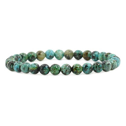 Justinstones Gem Semi Precious Gemstone 6mm Round Beads Stretch Bracelet 6.5 Inch - color: A Grade African Turquoise