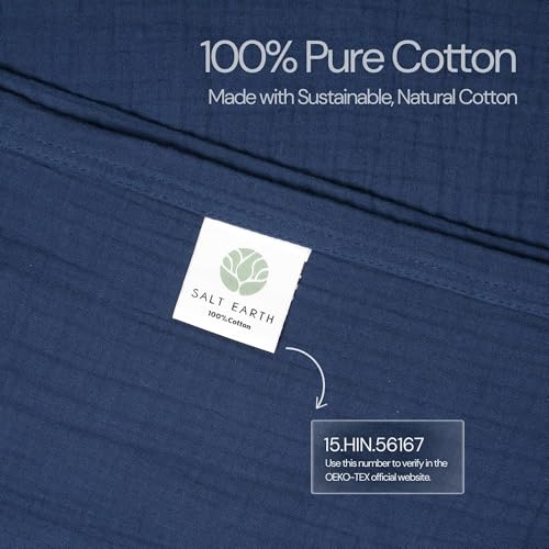 100% Cotton Muslin Throw Blanket, Gauze Blanket 50"X60" Throw with Tassel 4 Layered for Couch, Bed, Living Room, Home,Lightweight & All Season Blankets & Throws, Skin Friendly(Navy Blue)