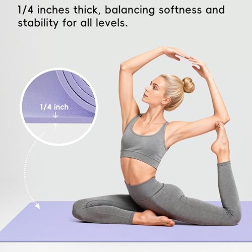 Extra Wide Yoga Mat 72" x 32", 6mm Non Slip TPE Exercise Mat with Carrying Strap, Large Workout Mat for Yoga, Pilates, Stretching, HIIT & Home Gym - color: Elegant Purple