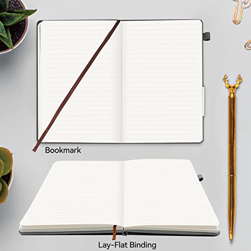Lined Journal Notebook, 200 Pages, Leather Hardcover Notebooks, A5 College Ruled Thick Classic with Pen Loop Notebook Journals for Writing, for Women Men Office School, 5.75'' X 8.38'', Grey - color: Gray