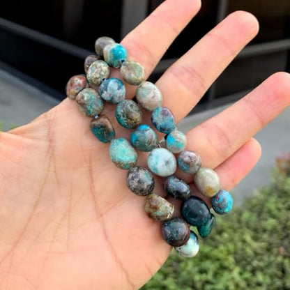 Adabele 1pc Natural Stretch Gemstone Bracelet 7mm-10mm Free Form Bead 7 Inch 7.5 Inch Healing Crystal Engergy Quartz Chakra Jewelry Women Birthday Gift - color: Chrysocolla, size: 7.5 Inch (bead size 7-10mm)