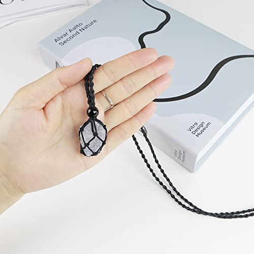 Natural unprocessed crystal raw stone hand woven rope adjustable necklace pendant for both men and women - color: A-Blue Celestite