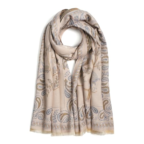 QIUTIMIY Pashmina Shawl Wraps for Womens Winter Scarf Reversible Pattern Designer Ladies Shawls and Wraps for Evening Dresses - color: Flower5-beige