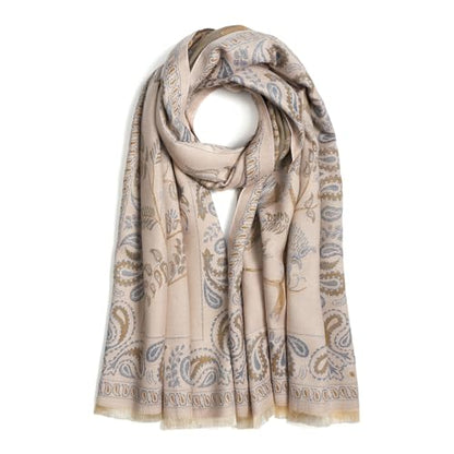 QIUTIMIY Pashmina Shawl Wraps for Womens Winter Scarf Reversible Pattern Designer Ladies Shawls and Wraps for Evening Dresses - color: Flower5-beige