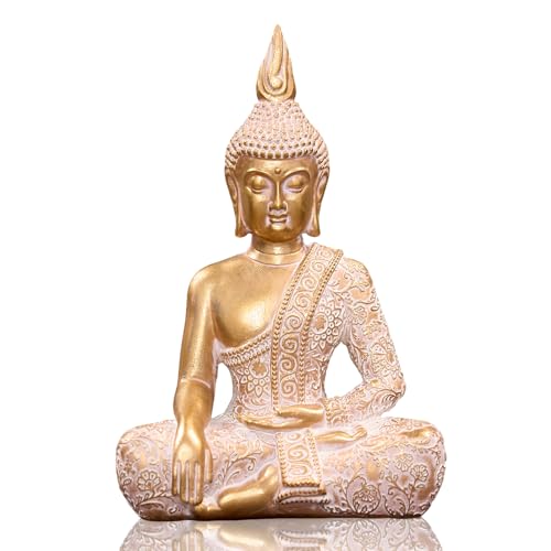 Golden Resin Buddha Statue7.87 Inch Serene Spiritual Art Piece, for Office Altar Collection to Enhance Focus & Mindfulness