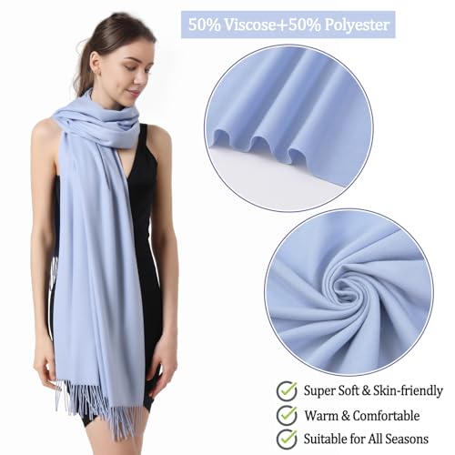 Pashmina Scarf and Shawl - Soft Women Pashminas Wrap for Wedding Evening Party dresses - color: M#. Light Blue
