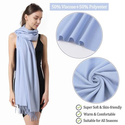 Pashmina Scarf and Shawl - Soft Women Pashminas Wrap for Wedding Evening Party dresses - color: M#. Light Blue