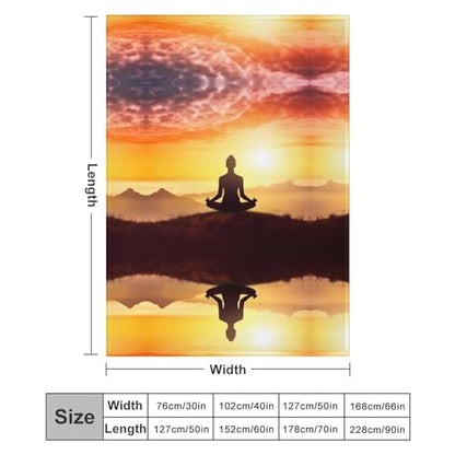 Fleece Blanket Yoga Meditation Printed Super Soft Flannel Adult Comfort Blanket Washable Lightweight Blanket for Sofa Bed Office 50x70 Inch