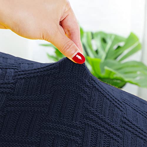 uxcell 100% Cotton Cable Knit Throw Blanket,Soft Lightweight Lap Blanket,Textured Solid Sofa Throw Couch Cover Decors Knitted Blankets, Navy Blue 50"x 60" - color: Navy Blue