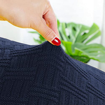 uxcell 100% Cotton Cable Knit Throw Blanket,Soft Lightweight Lap Blanket,Textured Solid Sofa Throw Couch Cover Decors Knitted Blankets, Navy Blue 50"x 60" - color: Navy Blue