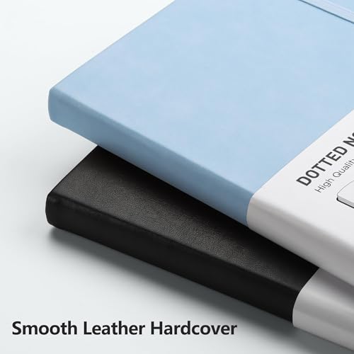 RETTACY Dotted Journal Notebook, 2-Pack, 160 Numbered Pages per Pack, A5 Medium Size (5.7'' x 8.3''), 120 GSM Thick Paper, Leather Hardcover, for Journaling, Planning, Tracking (Black & Light Blue) - color: Black & Light Blue, style: Dotted