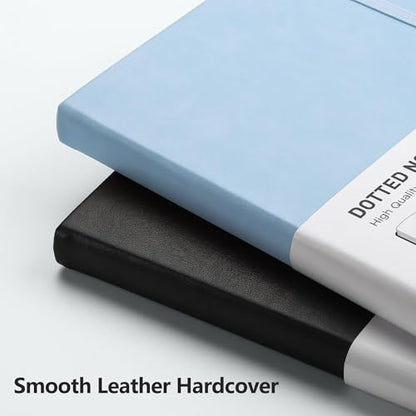 RETTACY Dotted Journal Notebook, 2-Pack, 160 Numbered Pages per Pack, A5 Medium Size (5.7'' x 8.3''), 120 GSM Thick Paper, Leather Hardcover, for Journaling, Planning, Tracking (Black & Light Blue) - color: Black & Light Blue, style: Dotted