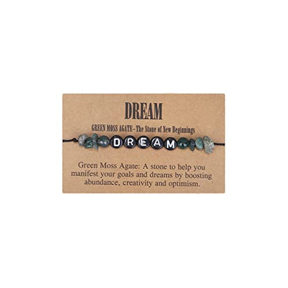 COLORFUL BLING Handmade Healing Chakra Beaded Bracelet with Spiritual Meaningful Card Crystal Natural Stone Strand Bracelet for Women Reiki Yoga Meditation Jewelry Protection Gifts - color: dream