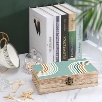 Simple And Minimalistic Lines Wooden Storage Box with Hinged Lid And Front Clasp Large Keepsake Box Aesthetic Jewelry Box Wooden Container Desk Organizer