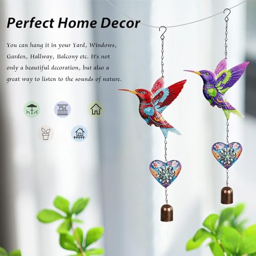 Metal Hummingbird Hanging Decor, Bird Wind Chime Bell Hanging Decor for Outdoor Garden Yard Doors Walls Living Rooms Bedrooms, 2 Pack (Bird-b-Heart) - style: bird-b-heart