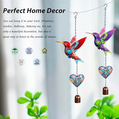 Metal Hummingbird Hanging Decor, Bird Wind Chime Bell Hanging Decor for Outdoor Garden Yard Doors Walls Living Rooms Bedrooms, 2 Pack (Bird-b-Heart) - style: bird-b-heart