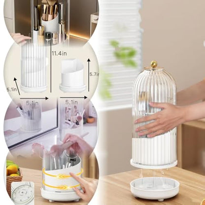 360° Rotating storage - Dustproof lid High permeability material moisture and mildew design Detachable drain tray | Tableware/Toiletries/Makeup Brush Multi-function Organizer