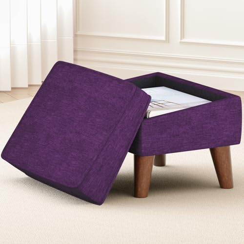 FAGAGA Storage Ottoman, Small Foot Stool Ottoman with Storage, Modern Foot Rest with Adjustable Lid and Sturdy Wood Legs for Living Room, Bedroom, Couch, Enterway(Purple) - color: Purple, size: 11.8"D x 15.8"W x 11.3"H