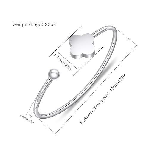 Clover Bracelet Bangle for Women, Lucky Bracelet Friendship Bracelet Gold Clover Bracelets Open Bangle Jewelry Cuff Stainless Steel Bracelet Birthday Christmas Gifts for Women - color: Silver