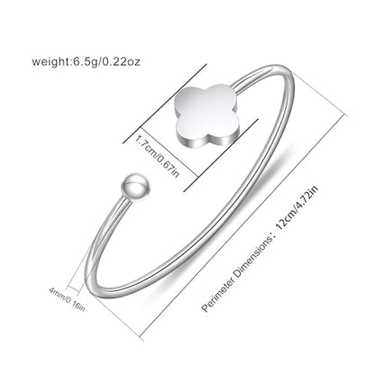 Clover Bracelet Bangle for Women, Lucky Bracelet Friendship Bracelet Gold Clover Bracelets Open Bangle Jewelry Cuff Stainless Steel Bracelet Birthday Christmas Gifts for Women - color: Silver