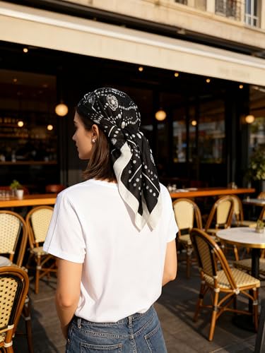 35" Head Scarf Large Square Scarf Like Cotton Hairscarf Fashion Scarves Bandana Night Sleeping Wraps for Women B01 - color: Black Pearl Flower