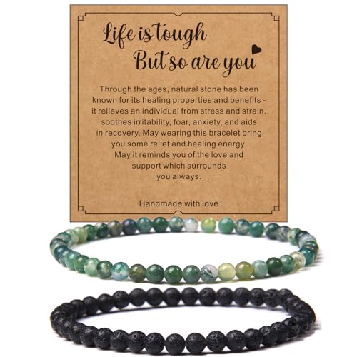 Beaded Bracelets For Women Stone Bracelets For Women Agate Stone Bracelet Natural Bracelet Stone Of Peace Handmade Yoga Stretch Elastic Bracelet - color: Green agate