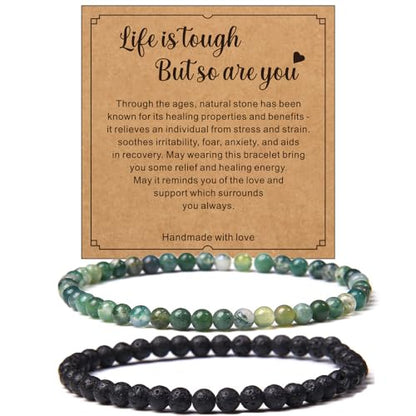 Beaded Bracelets For Women Stone Bracelets For Women Agate Stone Bracelet Natural Bracelet Stone Of Peace Handmade Yoga Stretch Elastic Bracelet - color: Green agate