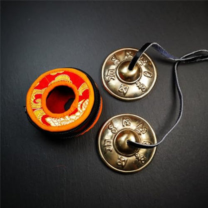 Tibetan Tingsha Bell Set - Tibetan Cymbals - for Sound Healing, Yoga, Meditation, and Mindfulness,Handmade in Nepal,Made of Bronze,Om Mantra Pattern,6.5cm/2.6 inch - color: 9-Bronze-Om-6.5cm