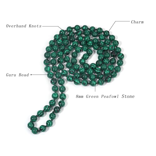 Beaded Necklace Hand Knotted for Woman - color: Green Peafowl 1