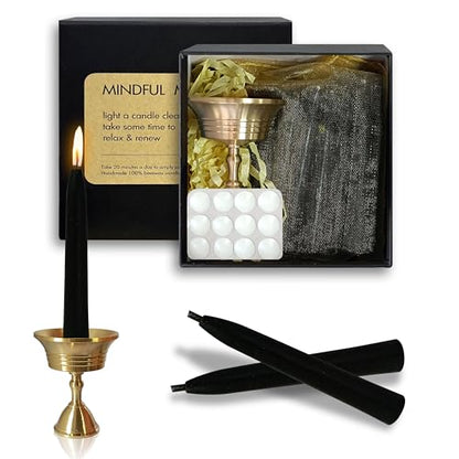 20 Min Black Meditation Candles – 30 Pack, Includes Mini Candle Holder & 12 Wax Dots, Slow Burn, Natural Unscented, for Halloween Yoga Prayer Mindfulness & Relaxation - color: Black, size: 30 Pack