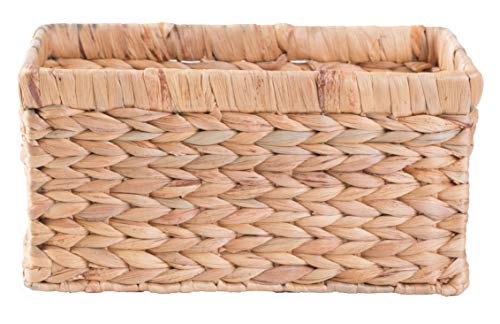 Natural Woven Water Hyacinth Rectangular Wicker Basket with Handles, Small Storage Bin Organizer, 12 Inch Shallow Basket Tray - size: Small