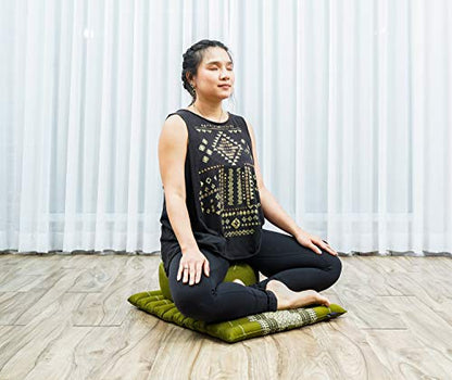 Leewadee Meditation Cushion Set – 1 Small Zafu Yoga Pillow and 1 Small Roll-Up Zabuton Mat Filled with Kapok - color: Sf17 - Green